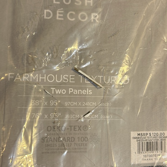 New! Lush decor Blue white stripe Farmhouse Curtain Panel with grommets 1 pair - Picture 5 of 5